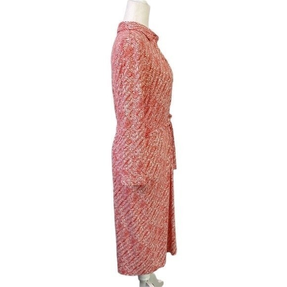 Talbots Leopard Tie-Waist Button Front Midi Shirt Dress 3/4 Sleeve Viscose Coral - Picture 4 of 16